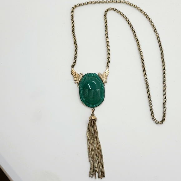 Vintage Green Silver-Plated Scarab Necklace - Picture 4 of 4